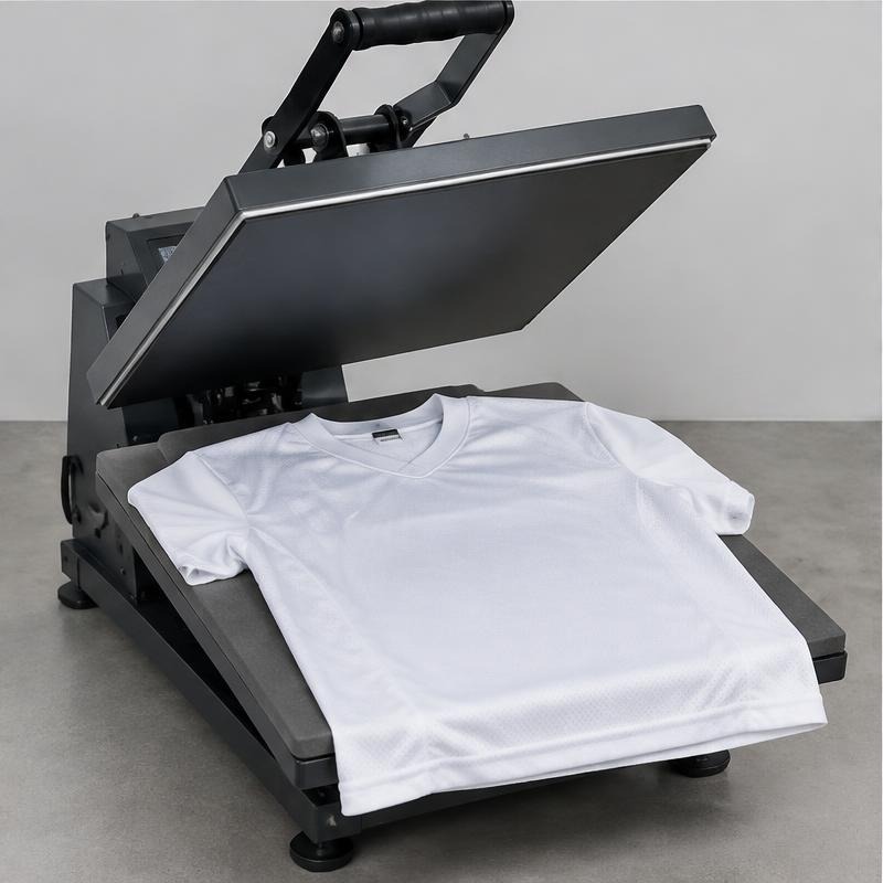 Heat press with a blank white shirt